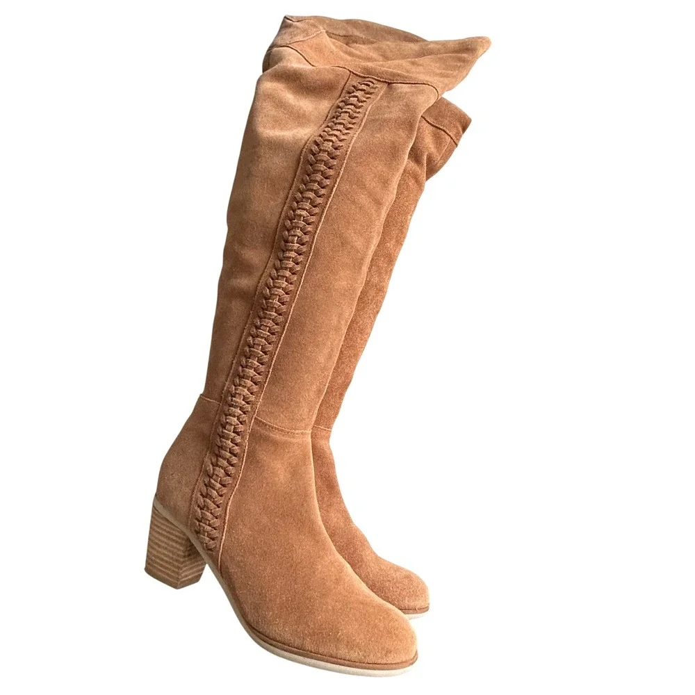 Matisse Suede Tan Over The Knee Boots Size 8‎ Braided Tall boho western